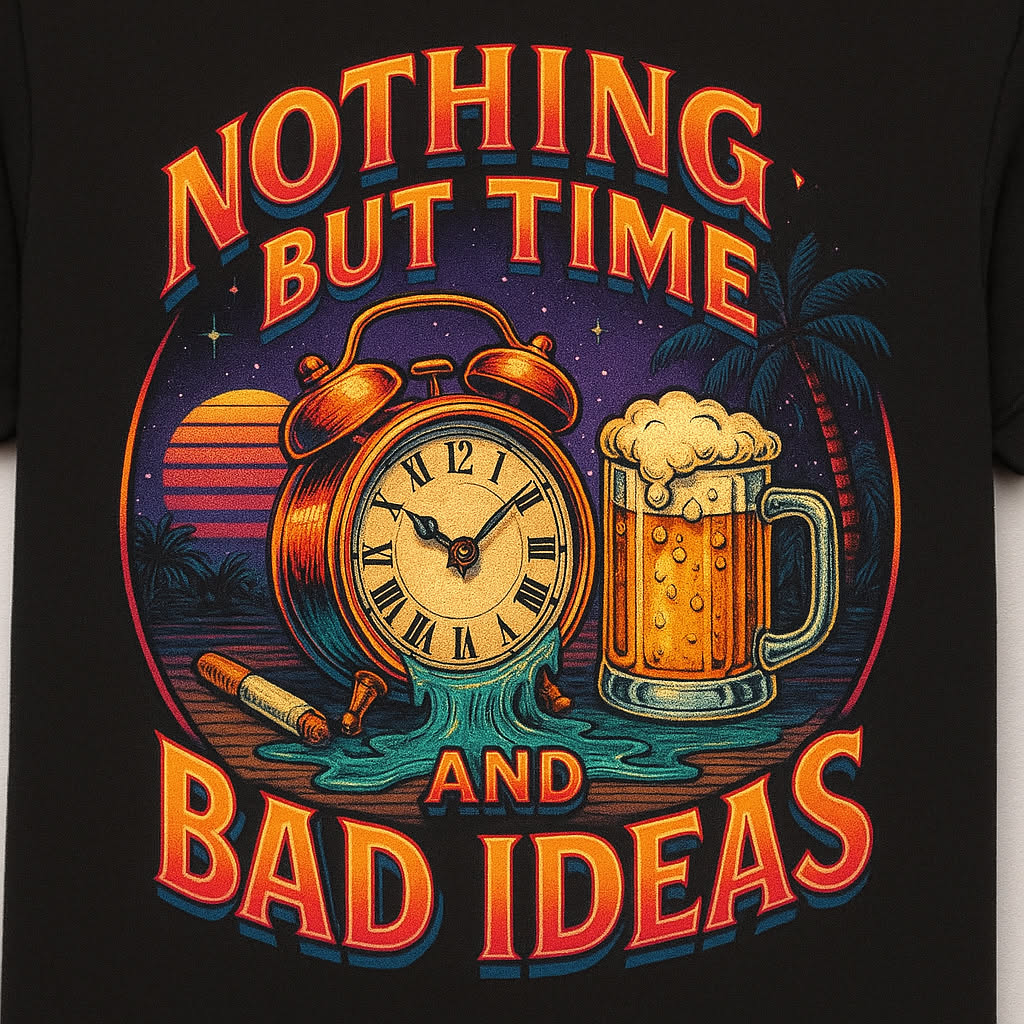 Dark humor t-shirt design: Time and bad ideas